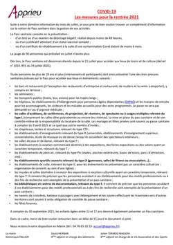 PASS SANITAIRE OBLIGATOIRE POUR LES PLUS DE 12 ANS A COMPTER DU 30 SEPTEMBRE 2021